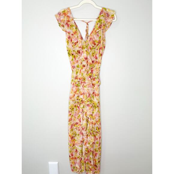 MISA Los Angeles Womens Claudita Floral Chiffon Ruffle Maxi Dress Multicolor XS - Picture 3 of 8